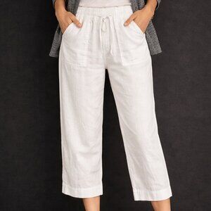 DKR size medium Women's White Drawstring Pants, linen blend, ankle, Canadian
